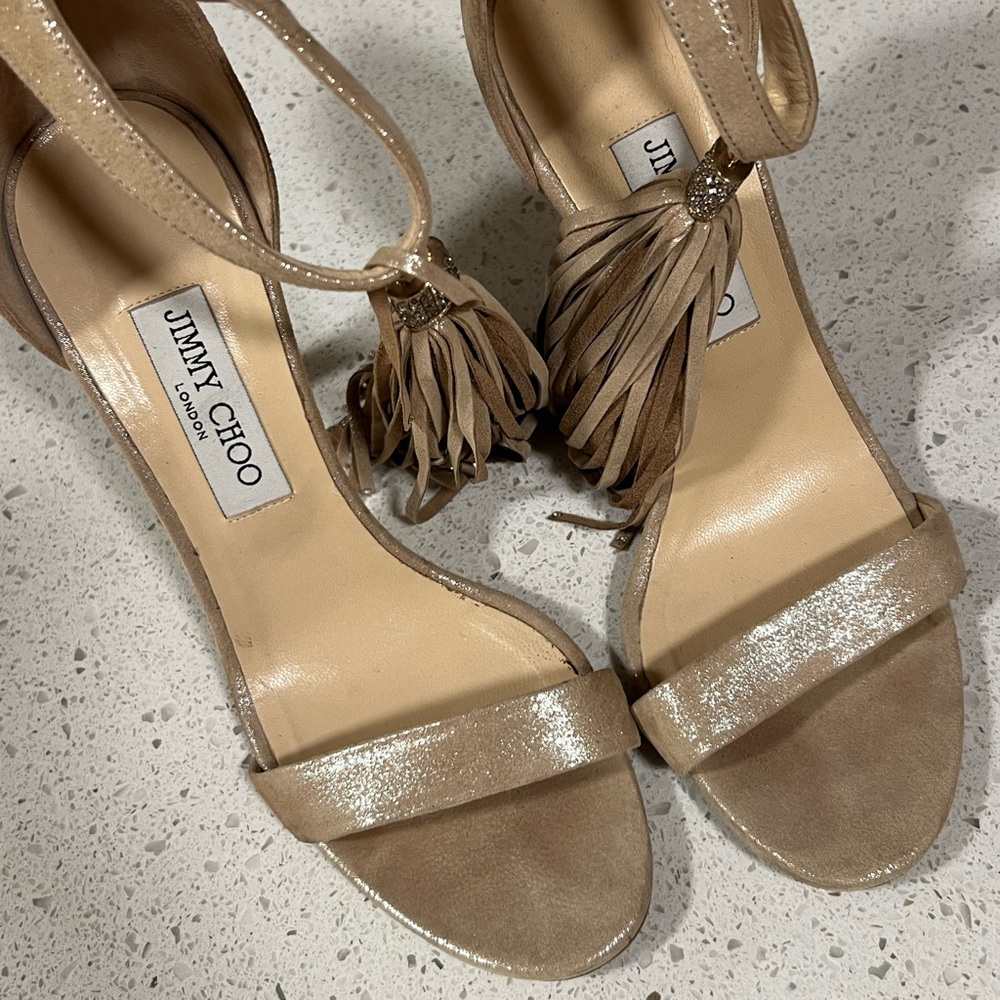 Jimmy Choo Beige Fringe Heels